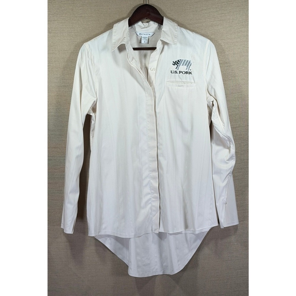 Athleta Urbanite Technical Shirt Sz Small Ironic "U.S. PORK" Logo Gorpcore Style